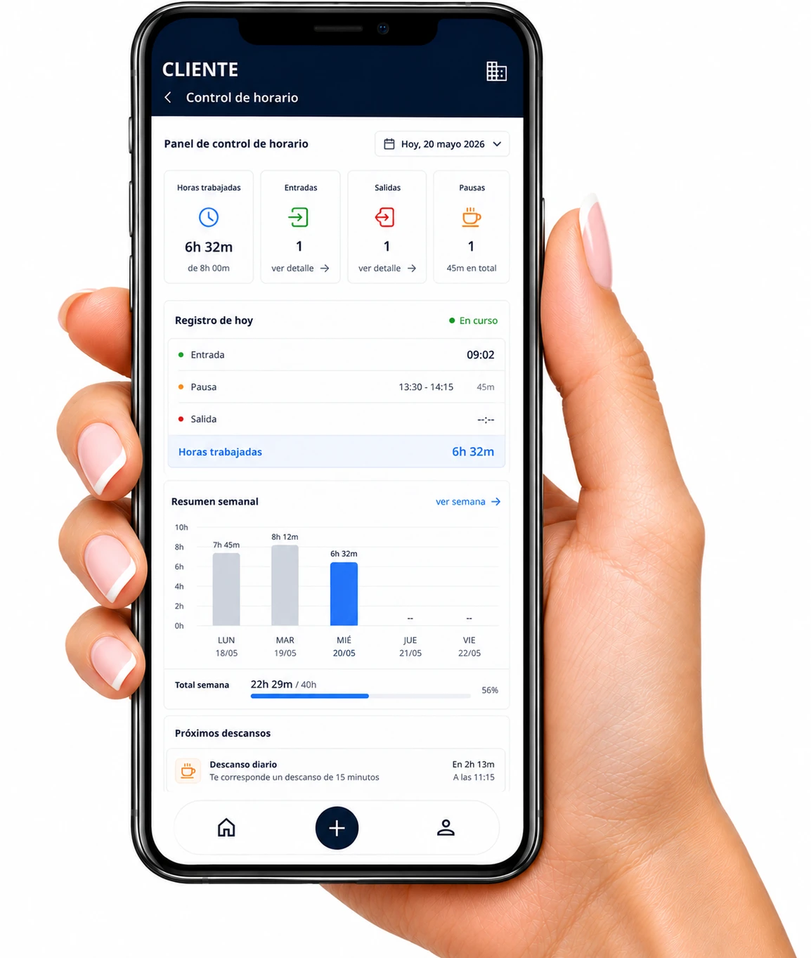 App de control de horario de GA Agopyme en el móvil